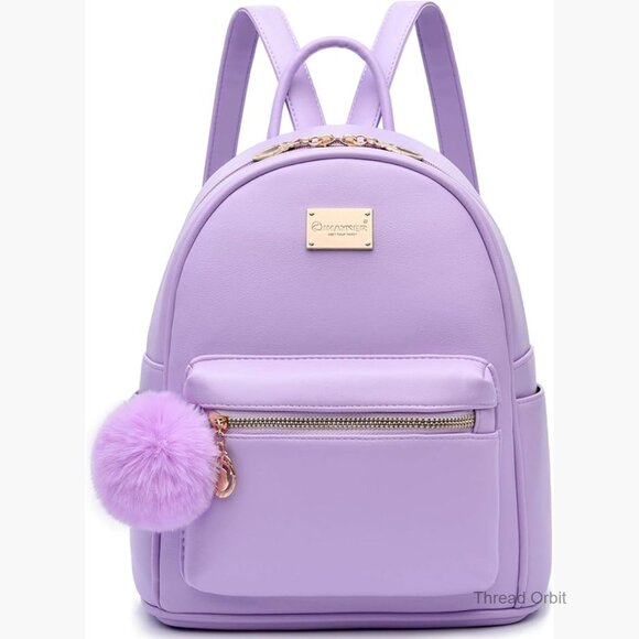 Mini Vegan Leather Backpack Purse with Pompom, Adjustable Straps, 4 Pockets main image 5